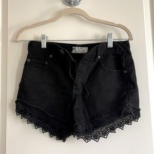 Free People Lace Trim Black Jean Shorts
